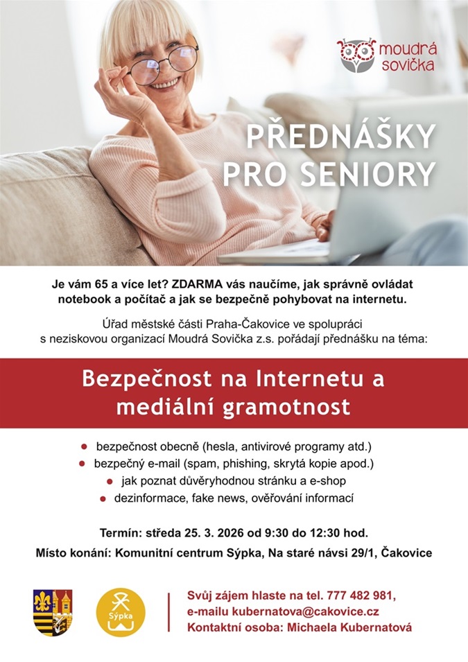 Semináře pro seniory zdarma - Bezpečnost na Internetu a mediální gramotnost